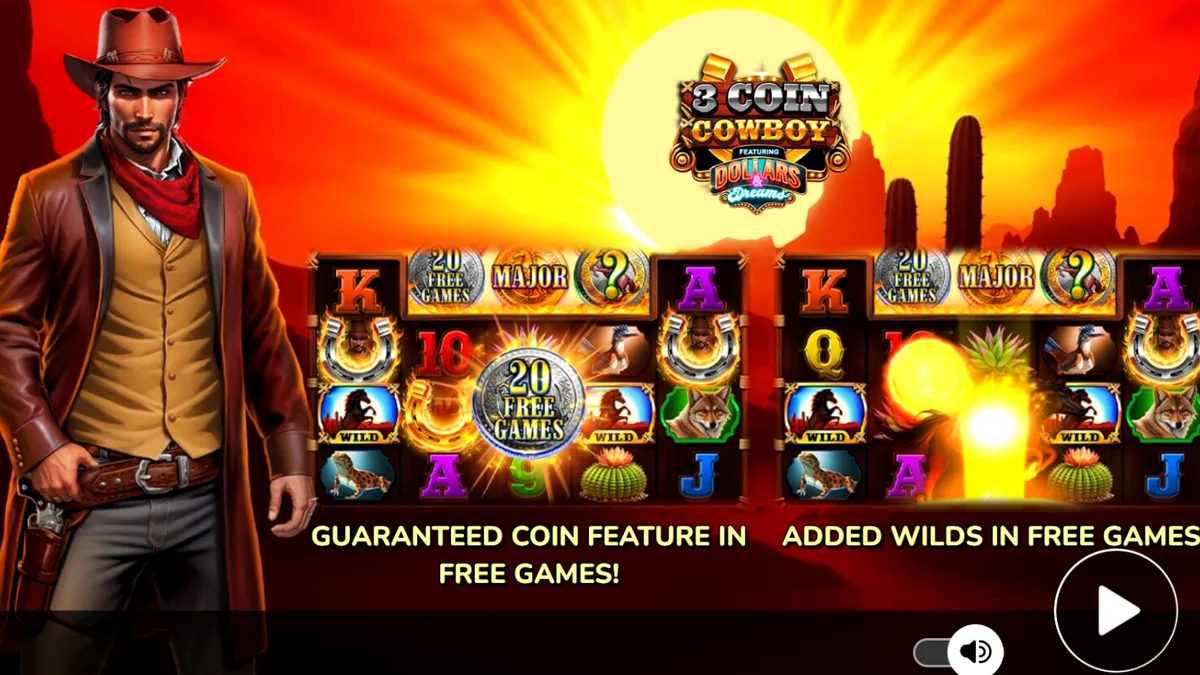 Tampilan visual slot 3 Coin Cowboy Dollars & Dreams dengan tema Wild West