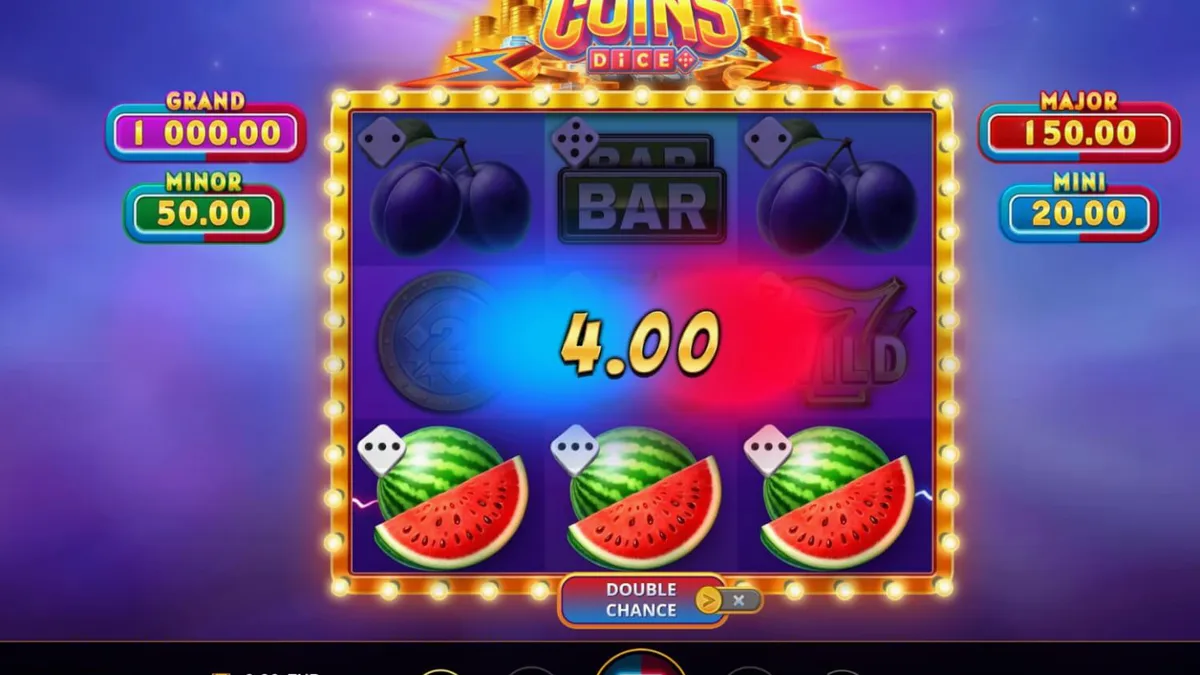Tampilan visual mesin slot Magnetic Coins Dice dengan simbol koin berkilau